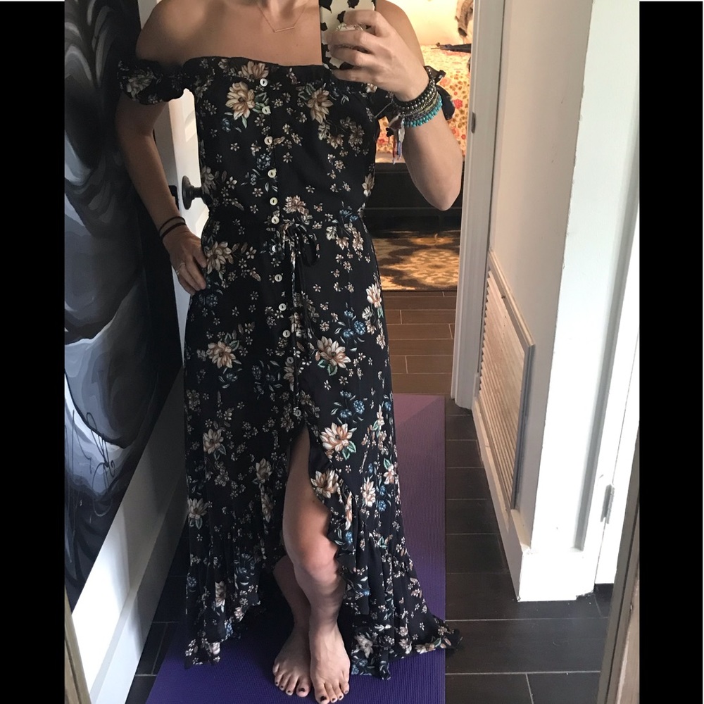 High low black floral maxi dress